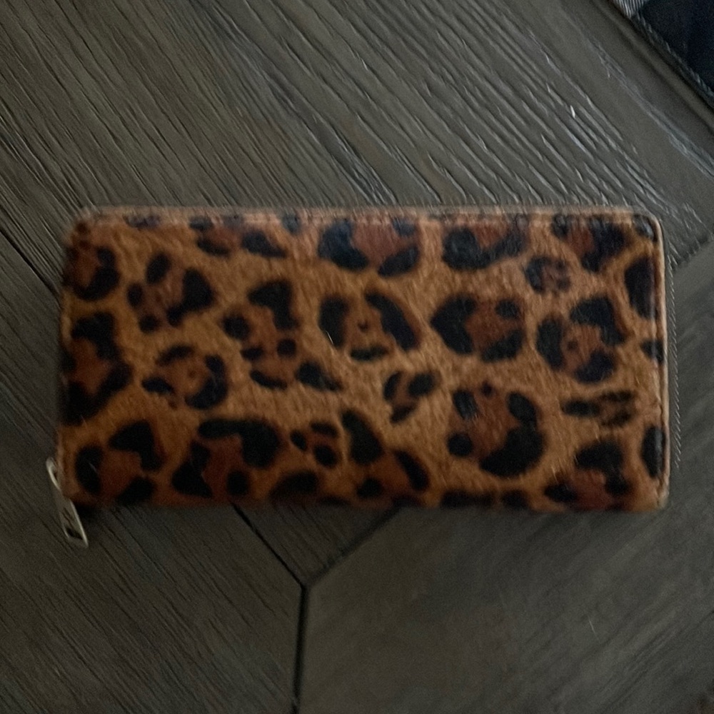 Patricia Nash leather and calf hair leopard zip around wallet-authentic